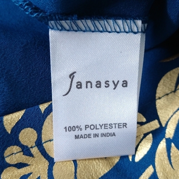 Janasya NWT Indian Turquoise Blue Gold Floral Poly Crepe Kurta Tunic Boho Exotic - Picture 10 of 10